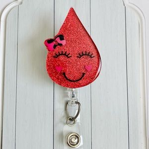 Blood Droplet Badge Reel with Swivel Alligator Clip